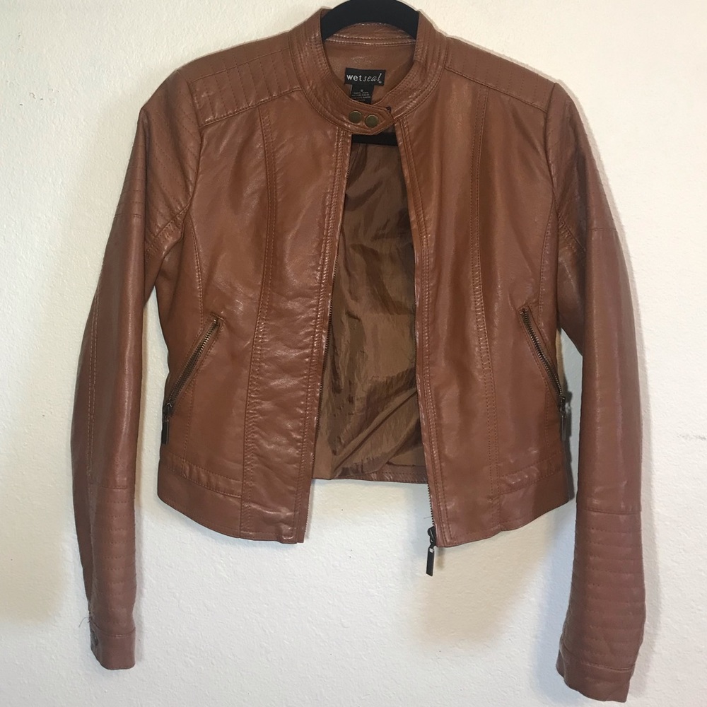 wet seal brown faux leather jacket